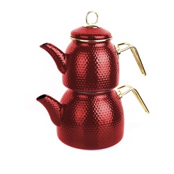55CYD014422 Red Teapot Dot Emaye Çaydanlık Kırmızı 2100ml