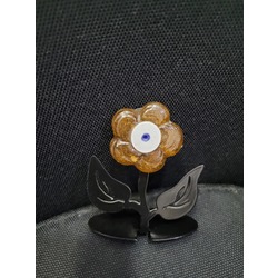 A25973 El Yapım Cam Metal Çiçek Biblo 8x7x2,5cm Siyah Turuncu Beyaz Lacivert 1 Adet