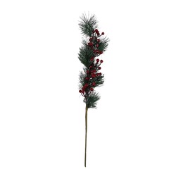 56-0078 Yılbaşı Noel Yapay Çiçek Kırmızı Toplu Karlı Çamlı 57x11x10cm 1 Adet