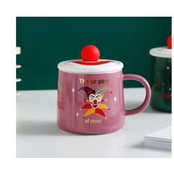 2GP-3488 Gift Point Porselen Kupa Ev Yaşam Kapaklı Kaşıklı Palyaço Krallık Pembe 1 Adet