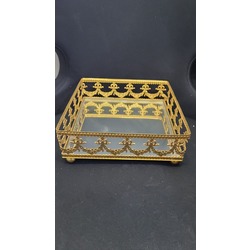 A62769 22x22x8cm Gold Renk Aynalı Cam Metal Tepsi Kare Home Nişan Çikolata 1 Adet