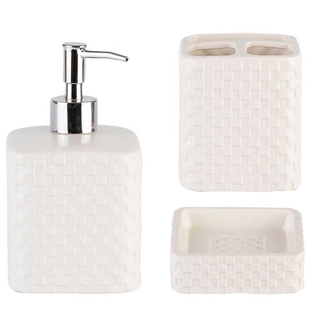 D-S15761 Vivyen 3'lü Banyo Set Sıvı Katı Sabunluk Diş Fırçalık Gümüş Basmalı 