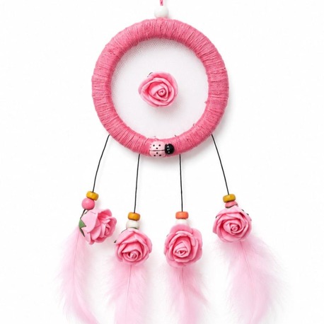 160826072026 Pembe çiçekli Çap 8 cm dream catcher