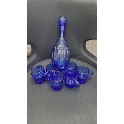A2476276794 Züccaciye Sürahi Bardak Set Depresyon Cam Kobalt Mavi Kristal Sanat