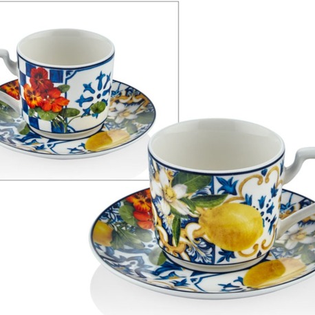 1BSF-1901IG Italy Garden 2'li Kahve Fincan Set 13,5x5,5cm Limon Çiçek