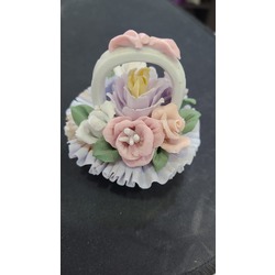 Aekoracyjny Capodimonte Porselen Çiçek Sepet Biblo Çiçekli 7cm Dekoratif Yapraklı 1 Adet