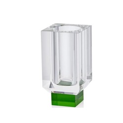 1QD-CR-002B Smooth Yeşil Tabanlı Minik Vazo 6x6x12cm Kristal Cam Şeffaf Saksı 1 Adet