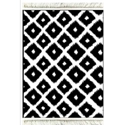 V-6016 Vintage Halı 80X150cm | Stil Geometrik Siyah Beyaz Saçaklı Yıkanabilir Katlanabilir