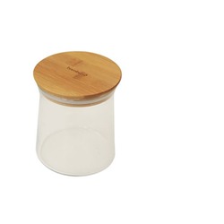 NATBAMSAK Doğal Bambu Cam Saklama Kabı Olla Küçük Ekolojik Mutfak Zarif Duruş 11x11x10,3cm