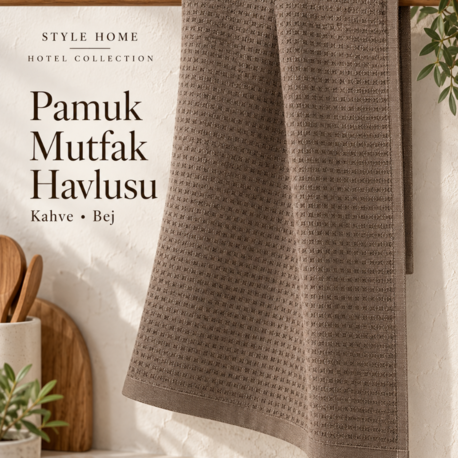 A075Ö221118 Pamuk Mutfak Havlusu Tekstili 40x60 Kahve Bej Nakışlı Desen Style Home Hotel