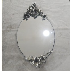 A61950950 46x85cm Oval Ayna Çiçek Motifli Gümüş Renk Mobilya Dekorasyon 1 Adet