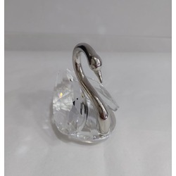 9251-KG Küçük Gümüş Renk Boyunlu Kuğu Kristal Cam El Yapımı 8x9cm Tekli Biblo