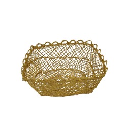 E1dkkn8851455brdo Kancaev İnce Hasır Sepet Küçük 14x12x7cm Abaka El Örgüsü Ekmek Sepeti Gold