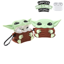 Airpods Pro 2. Nesil Uyumlu Sevimli Yoda Figürlü ve Darbe Emici Silikon Kulaklık Kılıfı