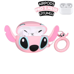 Airpods Pro 2.Nesil Uyumlu Pembe Stitch Figürlü Kulaklık Kılıfı