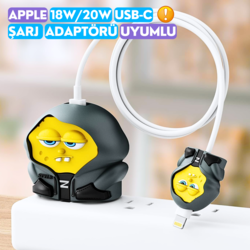 Hoodie Sünger Bob Şarj Başlığı Ve Kablo Koruyucu Seti, Apple 18w-20w Şarj Adaptörü Set