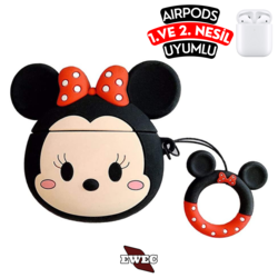 Airpods 1. ve 2. Nesil Uyumlu Minnie Mouse Figürlü Sevimli  Silikon Kılıf