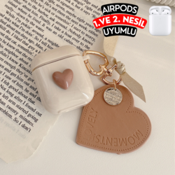AirPods 1. ve 2. Nesil Uyumlu Kalpli Koruyucu Kılıf, Darbeye Dayanıklı Kopçalı Silikon Kılıf