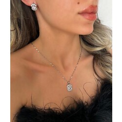 Çelik silver kolye küpe set