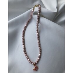 Pembe İnci Sedefli Kelebek Kolye