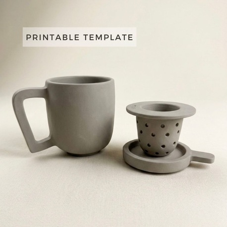 Tea Brewing Set Template: Mug, Infuser, Lid and Plate Ceramic Pottery (Printable PDF A4 size)
