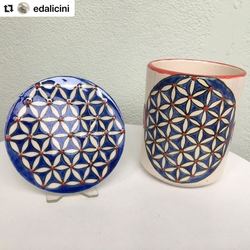 Yaşam Çiçeği çini kupa ve bardak altlığı set