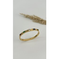 Gold mix renkli taşlı kelepçe bileklik/ÇELİK