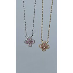 pembe taşlı yonca kolye /ÇELİK