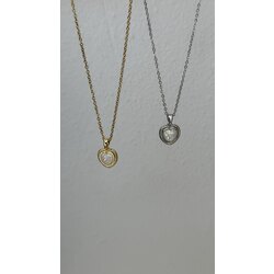 minimal opal kalp kolye /ÇELİK
