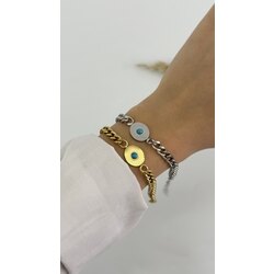 Oval mavi boncuklu zincir bileklik/ÇELİK