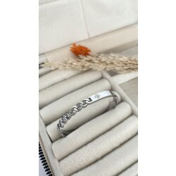 Silver yarım zincir detaylı kelepçe bileklik/ÇELİK