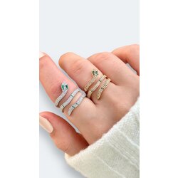 Üç sarmal snake taşlı yüzük |Altın kaplam