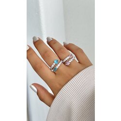 silver sarmal renkli baget kalp yüzük/ALTIN KAPLAMA