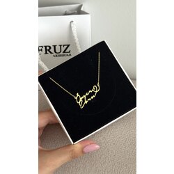 Çift imza isim kalpli kolye | 925 ayar gümüş