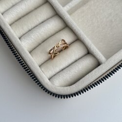 Gold çift sıra taşlı üstü sarmal yüzük /ALTIN KAPLAMA