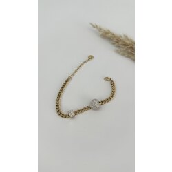Gold kalın zincir üstü taşlı kalp bileklik/ÇELİK