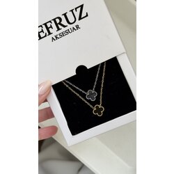 Siyah tek yonca kolye |Çelik