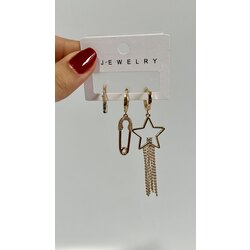 Gold sarkıtlı yıldız çengeliğne 3lü küpe seti /ALTIN KAPLAMA