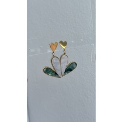 Sedefli iki renkli sarkıt kalp küpe /ÇELİK