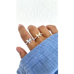 minimal incili sedefli kelebek yüzük /ALTIN KAPLAMA
