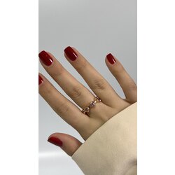 Gold pembe zirkon taşlı sıralı kalp yüzük/ALTIN KAPLAMA