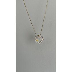 Gold pembe kalp çiçekli kolye /ÇELİK