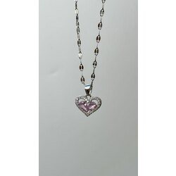 pembe kalp taşlı çerçeve kolye /ÇELİK