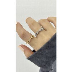 Zirkon taşlı zincir yüzük |Altın kaplama