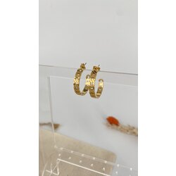 Gold köşeli ezme zincir halka küpe /ÇELİK