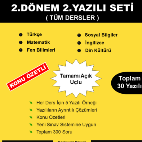 7.Sınıf 2.Dönem 2.Yazılı Seti - Tamamı Renkli