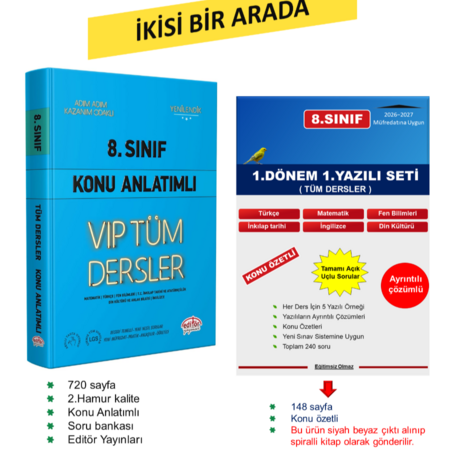 8.Sınıf Tüm Dersler Konu Anlatımlı Kitap + Yazılı Seti