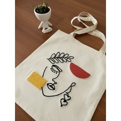 Çiçek Kadın Silueti Punch İşlemeli Canvas Bez Çanta