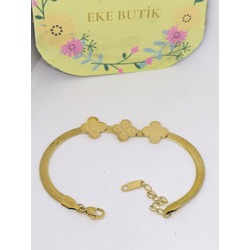 Çelik 3 Yoncalı İtalyan Bileklik Gold