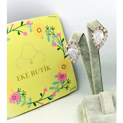 Çelik Rose Gold Damla Kesim Küpe Vidalı